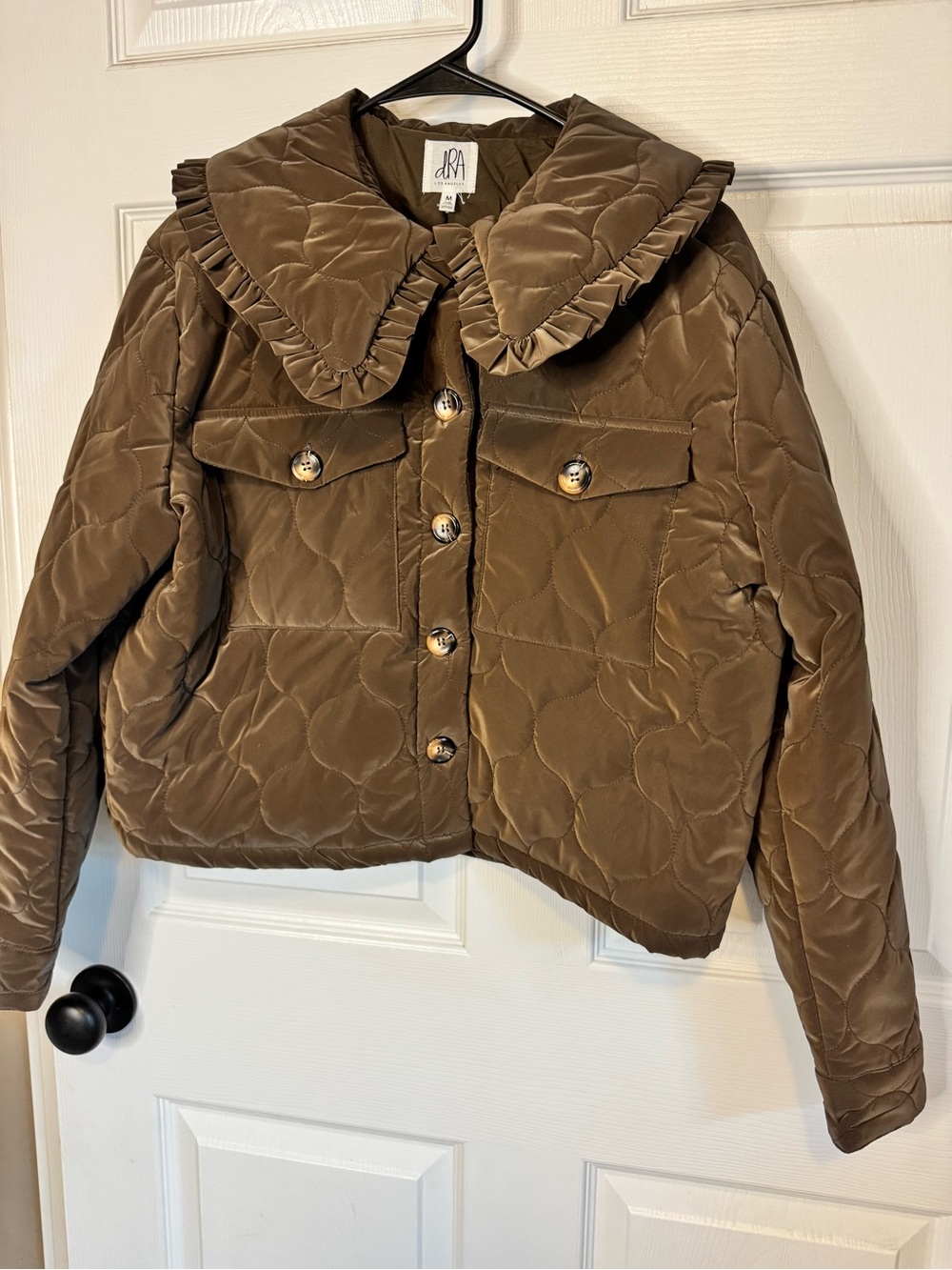 dRA LOS ANGELES Quilted Ruffle-Collar Puffer Jacket - Brown